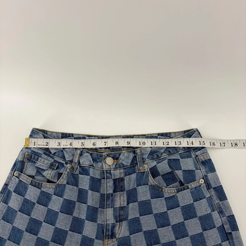 Forever 21 Womens 28 Blue Checkerboard Straight Leg High Rise‎ Denim Jeans